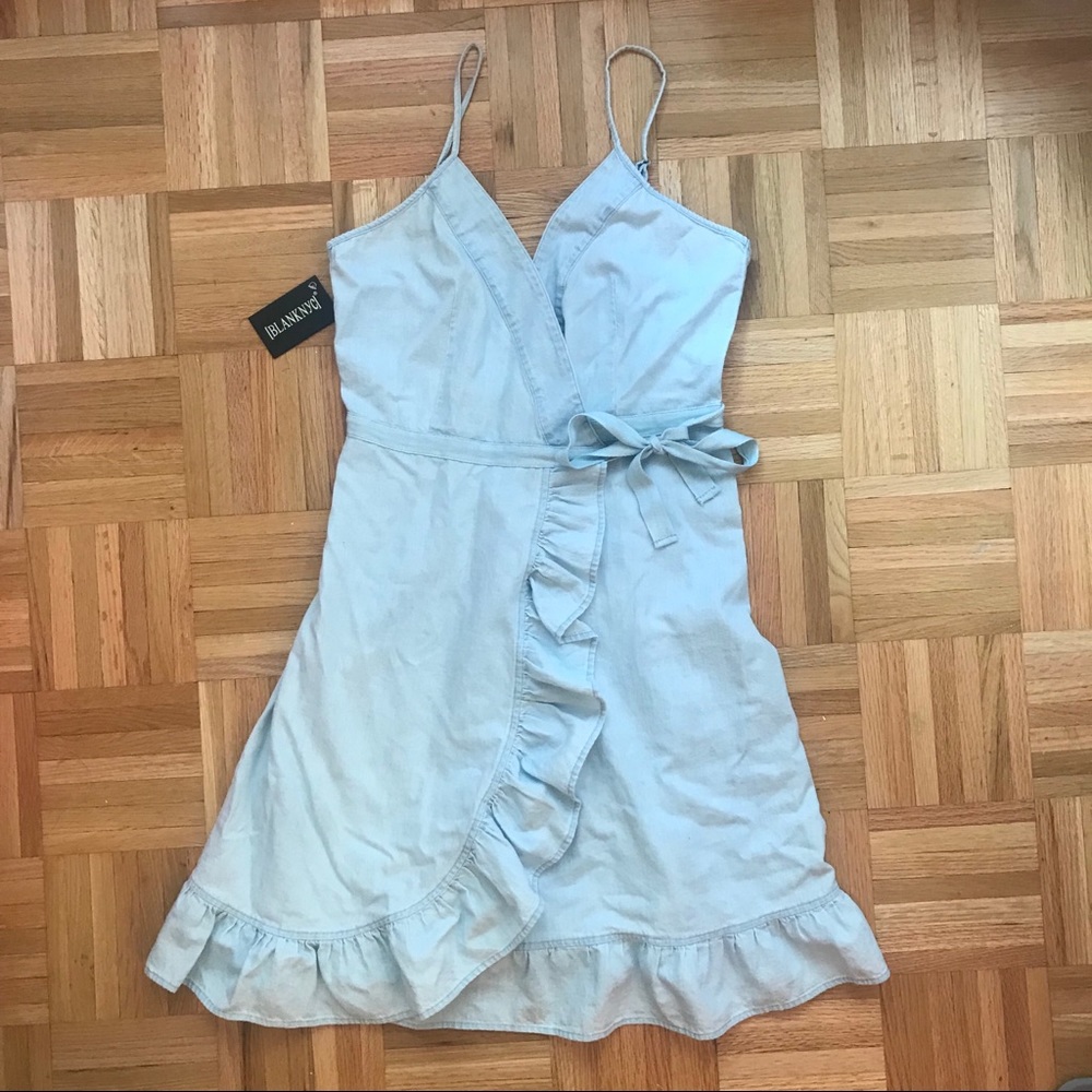 NWT Blank NYC Chambray Ruffled Wrap Dress